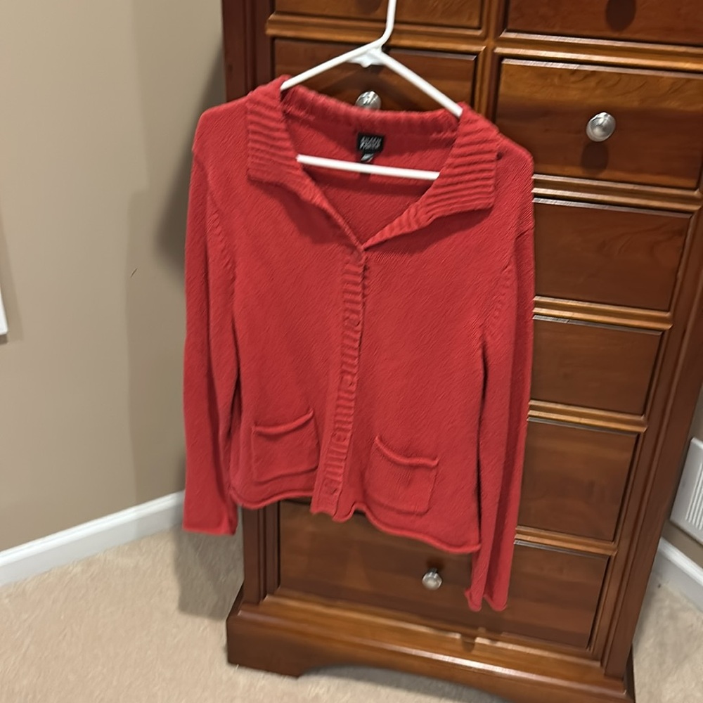 Eileen Fisher button down sweater w/collar, dark orange, size large,great 4 fall - Picture 3 of 9